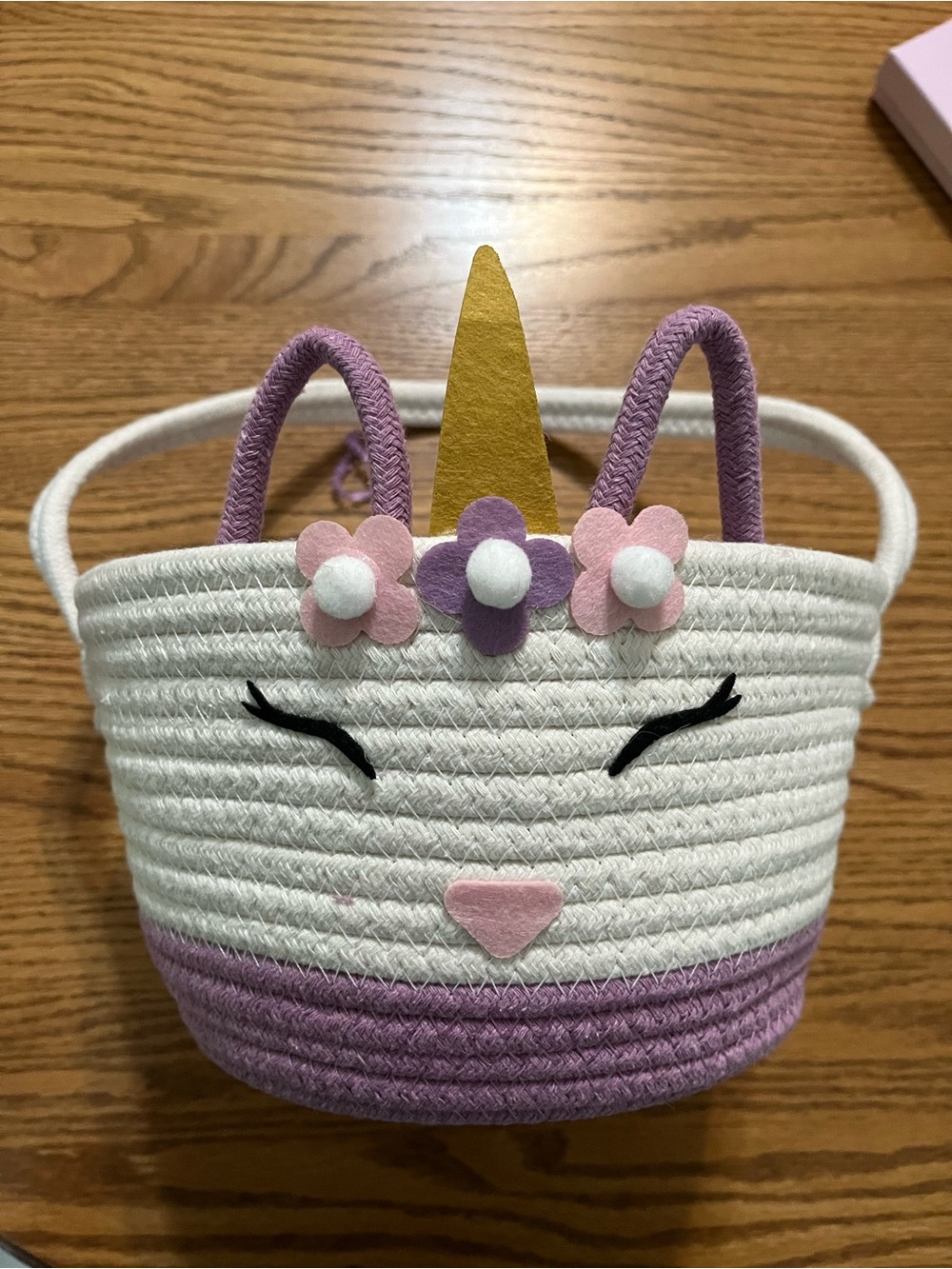 Unicorn Decorative Rope Easter Basket - White & Lavender